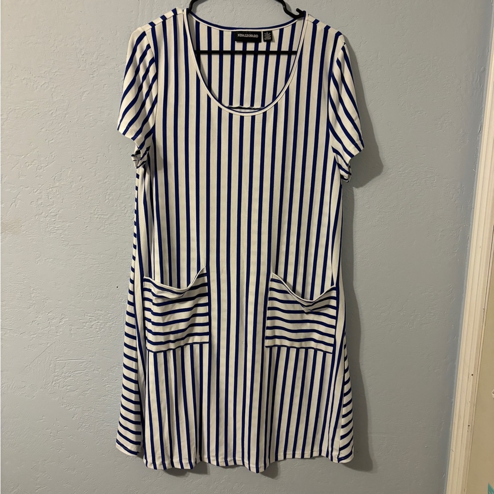 Blue and white stripe pocket dress